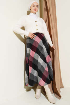 Ekose Desenli Fermuarlı Kaşe Etek Antrasit - Etek