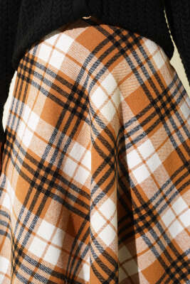 Ekose Desenli Fermuarlı Kaşe Etek Camel - Etek