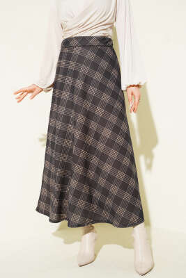 Ekose Desenli Kloş Dabıl Etek Acı Kahve - ASME