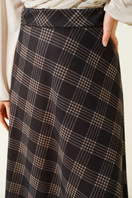 Ekose Desenli Kloş Dabıl Etek Acı Kahve - Etek