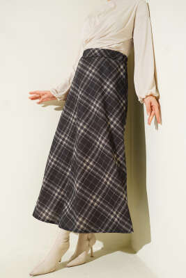 Ekose Desenli Kloş Dabıl Etek Antrasit - ASME