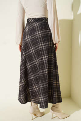 Ekose Desenli Kloş Dabıl Etek Antrasit - Etek