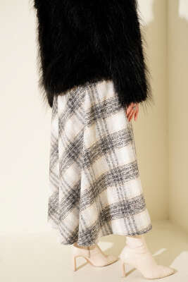 Ekose Desenli Kloş Kaşe Etek Gri - Etek