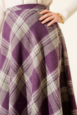 Ekose Desenli Kloş Kaşe Etek Lila - Etek