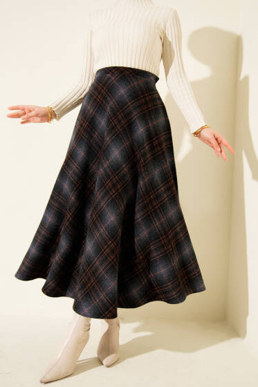 Ekose Desenli Kloş Kaşe Etek Parlement - Etek