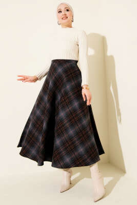 Ekose Desenli Kloş Kaşe Etek Parlement - Etek