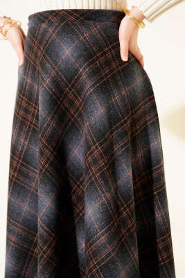 Ekose Desenli Kloş Kaşe Etek Parlement - Etek