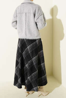 Ekose Desenli Kloş Kaşe Etek Siyah - Etek