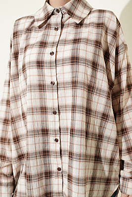 Ekose Desenli Salaş Gömlek Bej - Gömlek