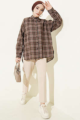 Ekose Desenli Salaş Gömlek Kahve - Gömlek