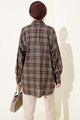 Ekose Desenli Salaş Gömlek Kahve - Gömlek