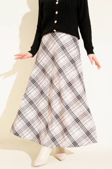 Ekose Desenli Scuba Etek Bej - Etek