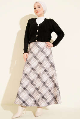 Ekose Desenli Scuba Etek Bej - Etek