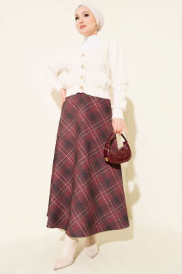 Ekose Desenli Scuba Etek Bordo - Etek