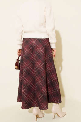 Ekose Desenli Scuba Etek Bordo - Etek