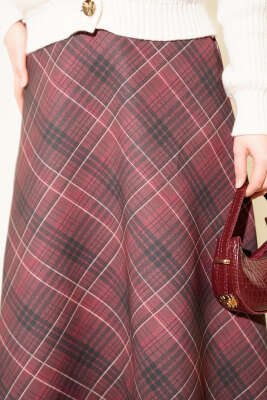 Ekose Desenli Scuba Etek Bordo - Etek