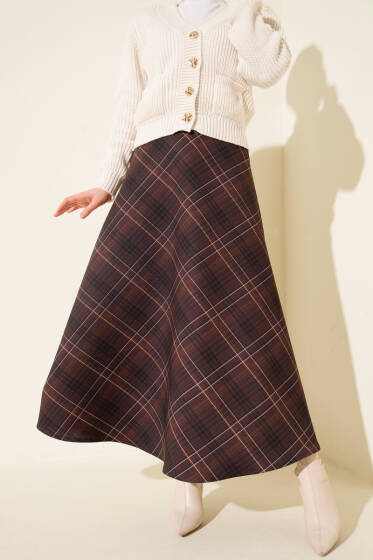 Ekose Desenli Scuba Etek Kahve - Etek