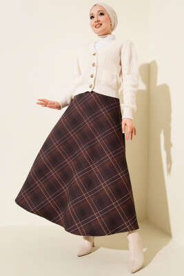 Ekose Desenli Scuba Etek Kahve - Etek