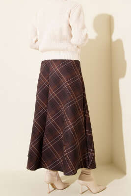 Ekose Desenli Scuba Etek Kahve - Etek