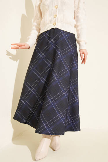 Ekose Desenli Scuba Etek Lacivert - Etek