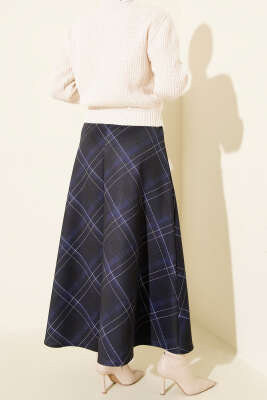 Ekose Desenli Scuba Etek Lacivert - Etek