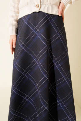 Ekose Desenli Scuba Etek Lacivert - Etek