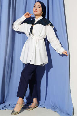 Ekose İzci Yakalı Gömlek Ekru - Gömlek