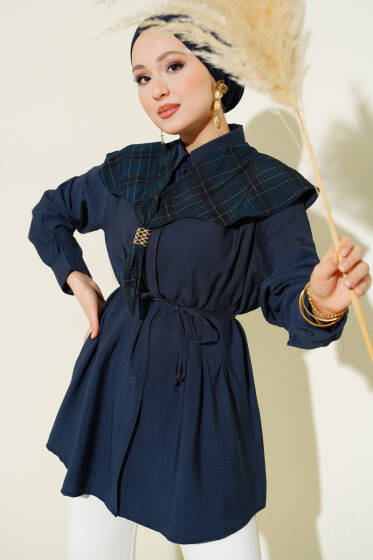 Ekose İzci Yakalı Gömlek Lacivert - Gömlek