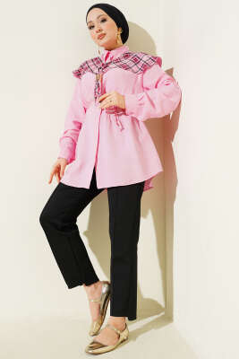 Ekose İzci Yakalı Gömlek Pembe - Gömlek