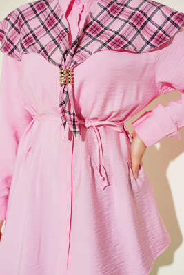 Ekose İzci Yakalı Gömlek Pembe - Gömlek