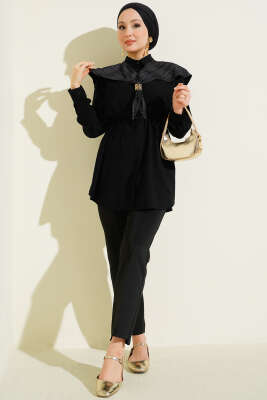 Ekose İzci Yakalı Gömlek Siyah - Gömlek