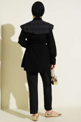 Ekose İzci Yakalı Gömlek Siyah - Gömlek