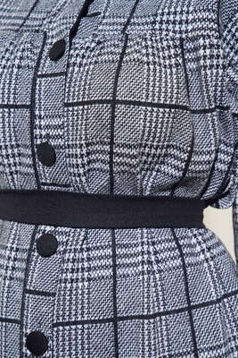 Ekose Model Boydan Düğmeli Elbise Gri - Thumbnail