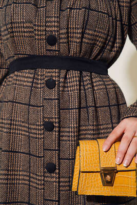 Ekose Model Boydan Düğmeli Elbise Vizon - Thumbnail