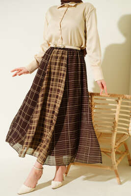 Ekose Şifon Etek Latte - HATUN