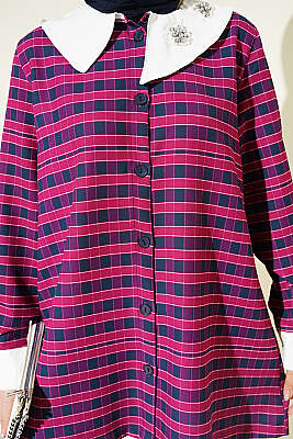 Ekoseli Asimetrik Yakalı Gömlek Mürdüm - Gömlek