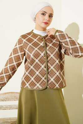 Ekoseli Ceketli Etekli Scuba Takım Çağla Yeşili - İkili Takım