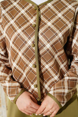 Ekoseli Ceketli Etekli Scuba Takım Çağla Yeşili - İkili Takım