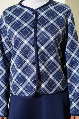 Ekoseli Ceketli Etekli Scuba Takım Lacivert - İkili Takım