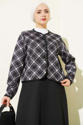 Ekoseli Ceketli Etekli Scuba Takım Siyah - İkili Takım