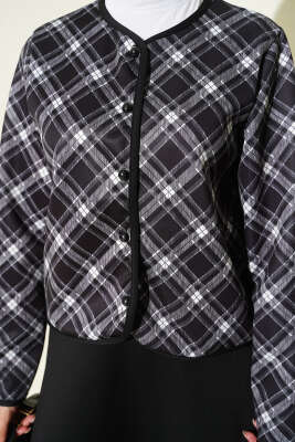 Ekoseli Ceketli Etekli Scuba Takım Siyah - İkili Takım