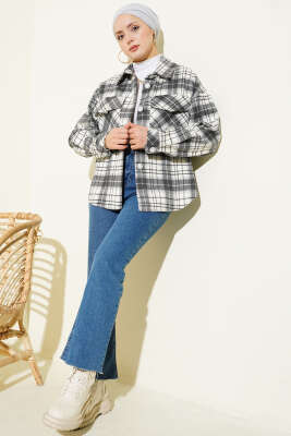 Ekoseli Cepli Kaşe Ceket Gri - Ceket