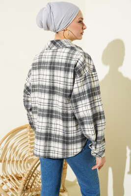 Ekoseli Cepli Kaşe Ceket Gri - Ceket