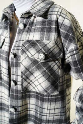 Ekoseli Cepli Kaşe Ceket Gri - Ceket