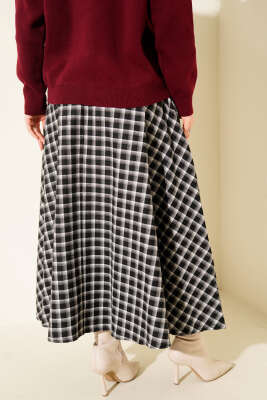 Ekoseli Cepli Kloş Etek Siyah - Etek