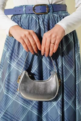 Ekoseli Kemerli Şifon Etek İndigo - Etek