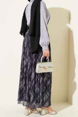 Ekoseli Kemerli Tül Kloş Etek Füme - Etek