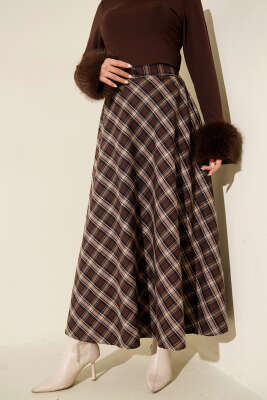 Ekoseli Kloş Etek Acı Kahve - HBS