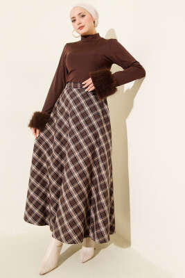 Ekoseli Kloş Etek Acı Kahve - Etek