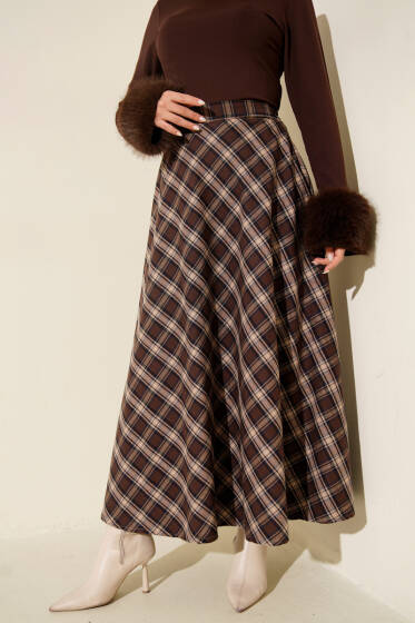 Ekoseli Kloş Etek Acı Kahve - Günün Seçilenleri